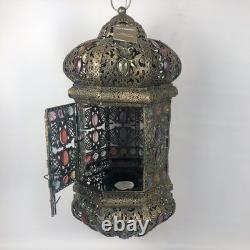 Pier 1 Large 24 Hanging Lantern Moroccan Filigree Jeweled Candle Holder Pendant