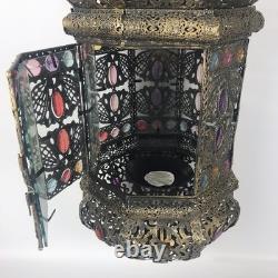 Pier 1 Large 24 Hanging Lantern Moroccan Filigree Jeweled Candle Holder Pendant