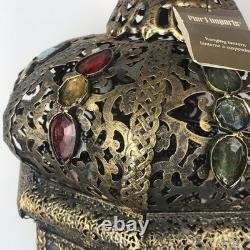 Pier 1 Large 24 Hanging Lantern Moroccan Filigree Jeweled Candle Holder Pendant