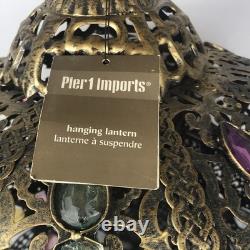 Pier 1 Large 24 Hanging Lantern Moroccan Filigree Jeweled Candle Holder Pendant
