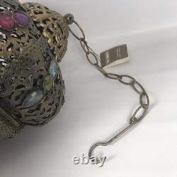 Pier 1 Large 24 Hanging Lantern Moroccan Filigree Jeweled Candle Holder Pendant