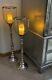 Pier 1 Large Glass & Silver Floor Standing Pillar Candle Holders