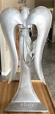 Pier 1 Silver Metal Shimmer & Glass Mosaic 19 Angel-candle Statue