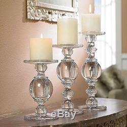 Pillar Candle Holder Set of 3 Solid Glass Pillar Candlesticks Home Accent Decor