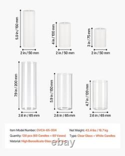 Pillar Candles and Glass Vases Set 120 Pcs, Clear Cylinder Hurricane Candl