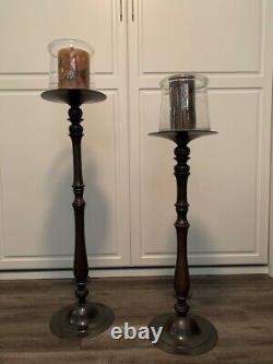Pillar candle holders set of 2 including 2 glass holders and candles