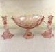 Pink Glass Dolphin Candle Holders & Console Bowl Mid-century Regency Coastal