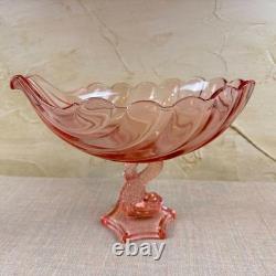 Pink Glass Dolphin Candle Holders & Console Bowl Mid-Century Regency Coastal Pink Glass Dolphin Candle Holders & Console Bowl Mid-Century Regency Coastal