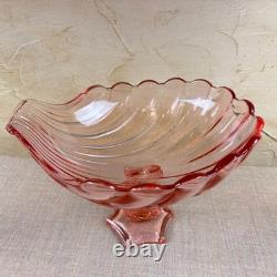 Pink Glass Dolphin Candle Holders & Console Bowl Mid-Century Regency Coastal