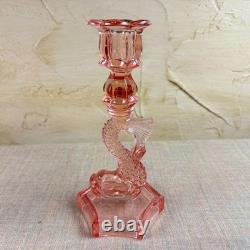Pink Glass Dolphin Candle Holders & Console Bowl Mid-Century Regency Coastal