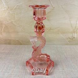 Pink Glass Dolphin Candle Holders & Console Bowl Mid-Century Regency Coastal