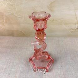 Pink Glass Dolphin Candle Holders & Console Bowl Mid-Century Regency Coastal