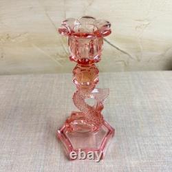 Pink Glass Dolphin Candle Holders & Console Bowl Mid-Century Regency Coastal