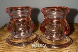 Pink Handblown Glass Taper Candle Holders Set of 2