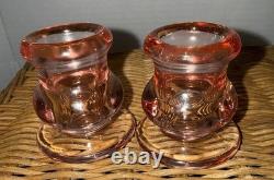 Pink Handblown Glass Taper Candle Holders Set of 2
