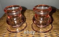 Pink Handblown Glass Taper Candle Holders Set of 2