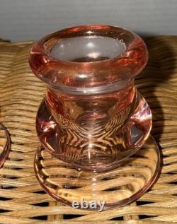 Pink Handblown Glass Taper Candle Holders Set of 2