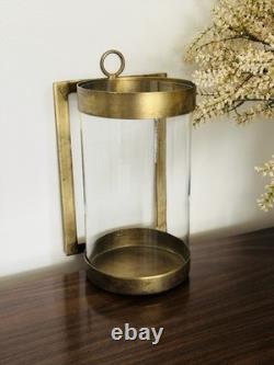 Plow and Hearth Wall Mounted Hurricane Sconces Candle Brass Glass Set 2