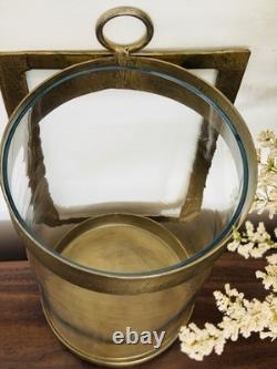 Plow and Hearth Wall Mounted Hurricane Sconces Candle Brass Glass Set 2