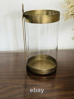 Plow and Hearth Wall Mounted Hurricane Sconces Candle Brass Glass Set 2