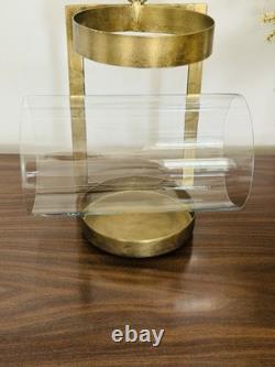 Plow and Hearth Wall Mounted Hurricane Sconces Candle Brass Glass Set 2