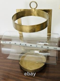 Plow and Hearth Wall Mounted Hurricane Sconces Candle Brass Glass Set 2