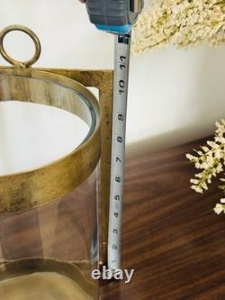 Plow and Hearth Wall Mounted Hurricane Sconces Candle Brass Glass Set 2