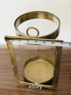 Plow and Hearth Wall Mounted Hurricane Sconces Candle Brass Glass Set 2