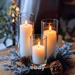 Pnjhdz 24 Pcs White Pillar Candles And Glass Candle Holders Cylinder Candle