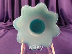 Portieux Vallerysthal Blue Milk Glass Chimeres Pair of Candle Holders