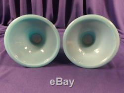 Portieux Vallerysthal Blue Milk Glass Chimeres Pair of Candle Holders