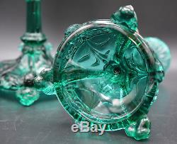 Portieux Vallerysthal pair press glass Candle Stick Holder 1894 Dolphin 9½