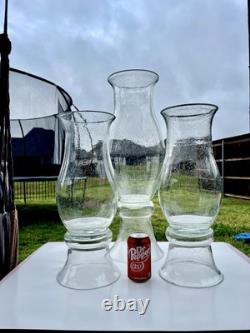 Pottery Barn Bubble Hurricane Clear Glass Candle Holders XL SET OF 3 RETIRED