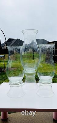 Pottery Barn Bubble Hurricane Clear Glass Candle Holders XL SET OF 3 RETIRED