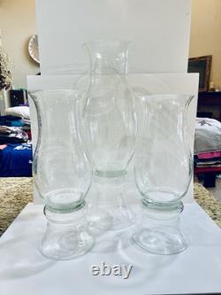 Pottery Barn Bubble Hurricane Clear Glass Candle Holders XL SET OF 3 RETIRED