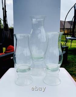 Pottery Barn Bubble Hurricane Clear Glass Candle Holders XL SET OF 3 RETIRED