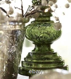 Pottery Barn Everett Green Mercury Glass Pillar Candle Holders S/2 New in Box