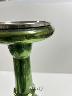 Pottery Barn Everett Green Mercury Glass Pillar Candle Holders S/2 New in Box
