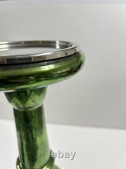 Pottery Barn Everett Green Mercury Glass Pillar Candle Holders S/2 New in Box