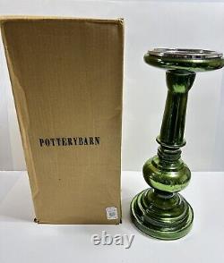 Pottery Barn Everett Green Mercury Glass Pillar Candle Holders S/2 New in Box