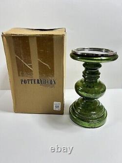 Pottery Barn Everett Green Mercury Glass Pillar Candle Holders S/2 New in Box