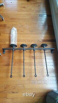 Pottery Barn Lg Iron 4 Glass Hurricane Candle Holder Wall Mount Rare NLA