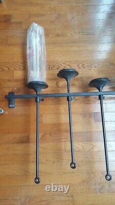 Pottery Barn Lg Iron 4 Glass Hurricane Candle Holder Wall Mount Rare NLA