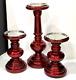 Pottery Barn Red Antique Mercury Glass Pillar Candle Holders Set Of 3