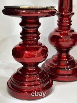 Pottery Barn Red Antique Mercury Glass Pillar Candle Holders set of 3