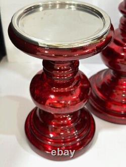 Pottery Barn Red Antique Mercury Glass Pillar Candle Holders set of 3