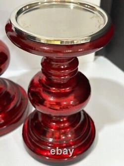 Pottery Barn Red Antique Mercury Glass Pillar Candle Holders set of 3