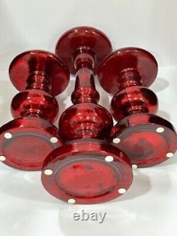 Pottery Barn Red Antique Mercury Glass Pillar Candle Holders set of 3