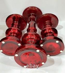 Pottery Barn Red Antique Mercury Glass Pillar Candle Holders set of 3