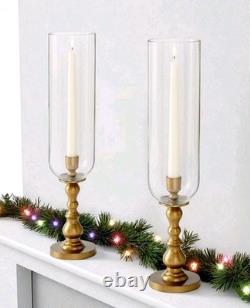 Pottery Barn S/2 Napa Brass Hurricane Taper Candle Holders 12.5 NIB Christmas